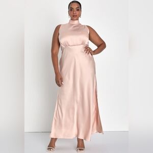 NWOT Lulu's Blush Satin Mock Neck Maxi Dress Sizes 2X=20/22
